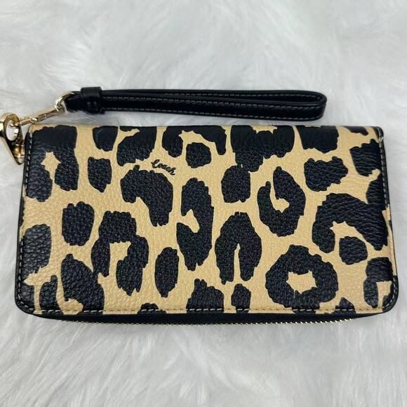 Coach Long Zip Around Wallet With Leopard Print In Leather + Wrist Strap CBT24 - Picture 3 of 6